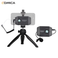 COMICA CVM-WS50(C) 6-Channel UHF Wireless Smartphone Lavalier Microphone System with Phone Clamp and Mini Tripod for Mobile Live Video Vlog Interview Conference