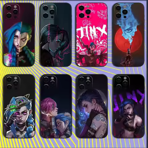 Anime Arcane J-Jinx L-LOL Phone Case For iPhone 16,15,14,13,12,11,Pro,X,XS,Max,XR,Plus,Mini Soft Bla