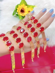 Lắc Tay Nữ Mạ Vàng 18k Mặt Đá Đỏ Xinh Đẹp (Freesize) - Lokalo -Dễ Phối Thời Trang - Hàng Xuất Khẩu -