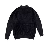 Autumn Winter Men Sweater Loose Thick Knitted Fuzzy Solid Color Round Neck Long Sleeve Pullover Elas