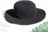 鉤織棉麻帽 手工編織帽 漁夫帽 遮陽帽 草帽 草編帽-日本黑色時尚