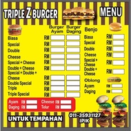 STICKER STALL MENU BURGER WITH DETAILS AND FOOD PICTURE