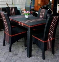 Ready stok COD Meja makan 4 kursi rotan sintetis + kaca