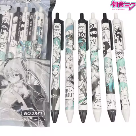 6 Pack Hatsune Miku Limited Edition Gel Pens - Anime Vocaloid 0.5mm Black Ink Bullet Tip Pens Perfec