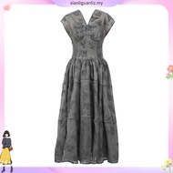 Ligáya 2024 summer new French retro V-neck cinched waist print long dress 21273