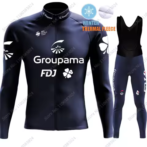 2024 FDJ Team Cycling Jersey Set Mens France Long Sleeve Dark Blue Cycling Clothing Road Race Bike J