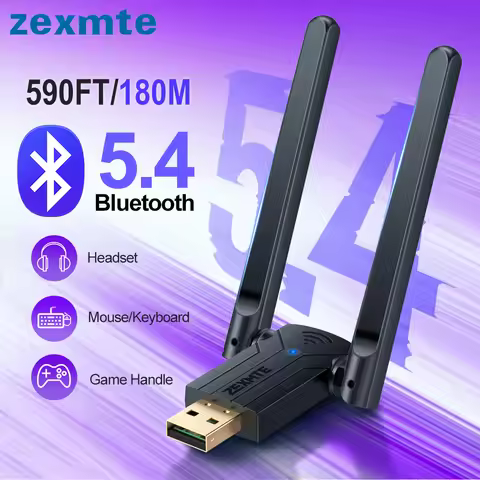 Zexmte USB Bluetooth 5.4 Adapter 590FT/180M Long Range for Windows 8/8.1/10/11 Desktop Keyboard Mous