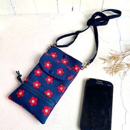 小花自動分類鈔票零錢手機袋 日本棉布製作 附贈可調式背帶