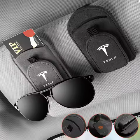 Magnetic Leather Car Visor Sunglasses Holder Ticket Card Clip for Tesla Model 3 Model S Model X Mode