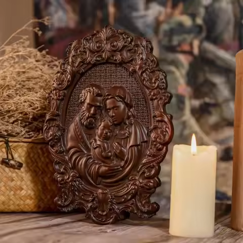 Holy Family Wooden Icons Catholic Religious Items, Home Wall Decor, Wood Carved Byzantine Icons, Cre
