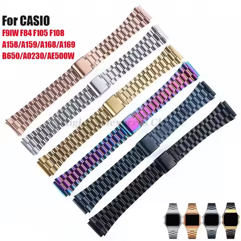 Stainless Steel Watchband For CASIO A158/A159/A168/A169 /B650/AQ230/AE500W For Classic Small Square 