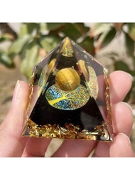 1入pc Orgone金字塔生命之花orgonite財富療癒水晶金字塔,帶有黑曜石和招財虎眼石,促進財富,正能量滿滿。