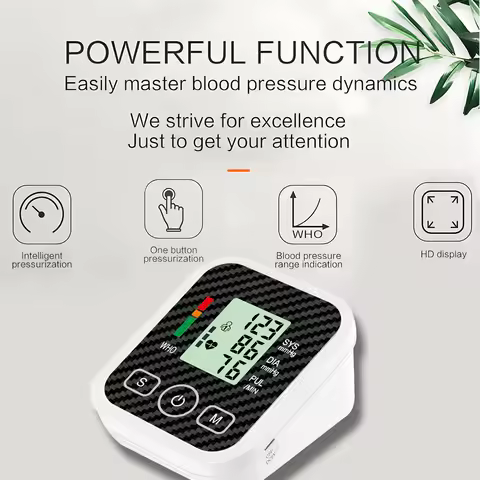 Upper Arm Blood Pressure Monitor with 36cm Cuff Automatic Digital Medical BP Tensiometer Heart Rate 