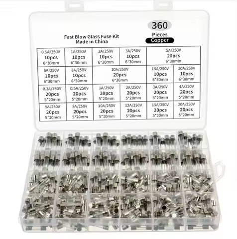 Fuse Combination Kit Fast Melting Glass Fuse 360pcs 5*20,6*30mm Glass Tube Fuse Combination Fast Mel