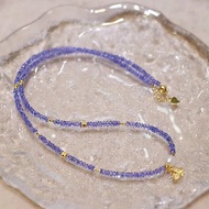 原創國風天然坦桑石項鏈鎖骨鏈搭配淡水珍珠古法銀蝴蝶
