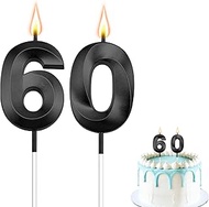 60th Birthday Candles, Number 60 Candles, Black Birthday Candles, 60th Happy Birthday Candles Cake T