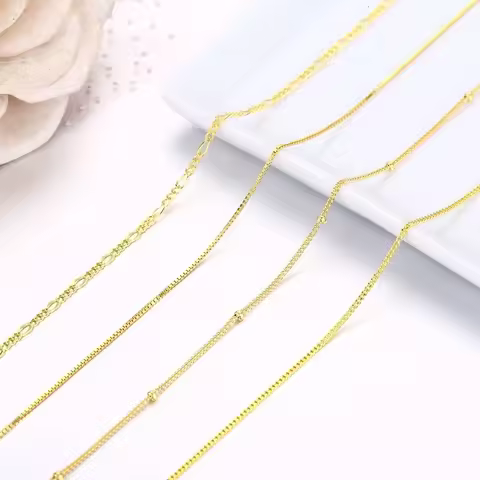 40cm-45cm Thin Real 925 Sterling Silver Gold Color Short Chain Choker Necklace Women Girls Jewelry K