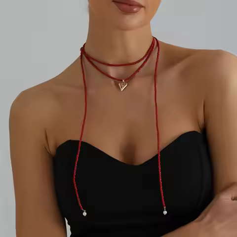Cross border jewelry, red fine rice beads, love necklace, fashionable long style, trendy street phot