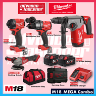 Milwaukee M18 MEGA COMBO KIT ( FHX Rotary Hammer / FID3 Impact Driver / FPD3 Driver Drill / FSAG100XB Braking Grinder )