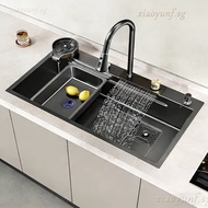 Kitchen Sink Washbasin Black Sink Waterfall 304 Stainless Steel Kitchen Sink