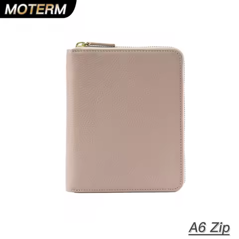 Moterm Genuine Pebbled Grain Leather A6 Zip Cover with Back Pocket Cowhide Planner Zipper Organizer 