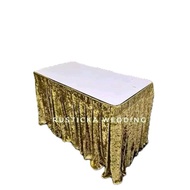 4ft / 8ft Large Velvet Diamond Table Skirting Meja Canopy Khemah Table Skirting Velcro Pleated Table