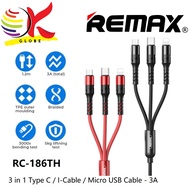 REMAX RC-186TH 3 IN 1 USB CABLE WITH I-CABLE / TYPE C / MICRO USB 3A CABLE 1.2 METER - RC186TH