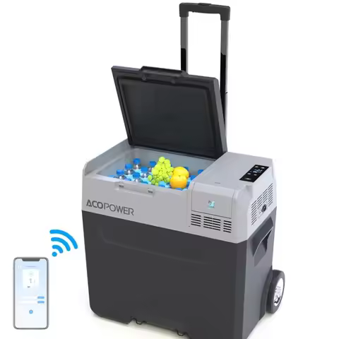 52Qt Car Freezer Portable Refrigerator with APP Control and 6'' off-road wheels, 12V,45W Cooler Free
