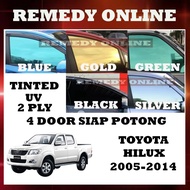 Toyota Hilux 2005-2014 Tinted Kereta 4 Door Tinted 2PLY UV99% Siap Potong Dark Black/Silver Black/Go