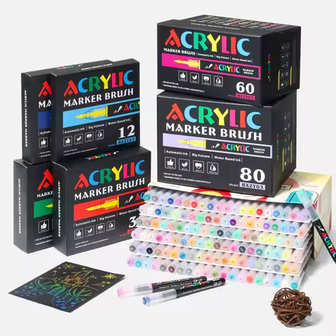 12-120 Colors Direct Liquid Acrylic Paint Marker Sets Professional Drawing Soft Brush Tip Pens Art S