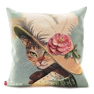 獨家限量1個 貓咪美好時代_玫瑰 歐洲百年工藝緹花抱枕 可愛 刺繡