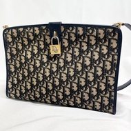 絕版古董包 Dior藍黑色老花金鎖包 中古包 單肩包 側背包 斜背包