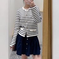 Z81T Maje 2025 Autumn French Style Sequined Contrasting Stripe Round Neck Knit Cardigan
