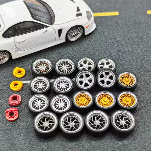 1:64 Scale Model Car Wheels Rims 4pcs 1Set 3D Printed Resin Rims with Rubber Tires for Hot Wheels MI
