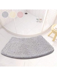 1入組灰色超細纖維美麗蓬鬆彎曲浴室墊，加厚柔軟吸水扇形墊，符合彎曲浴室設計，適用於臥室、淋浴間、浴缸、馬桶，防滑墊