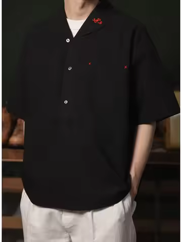 Second Order Eton Collar Seersucker Pullover Shirt Vintage Inspired Men's Polo Shirt Black