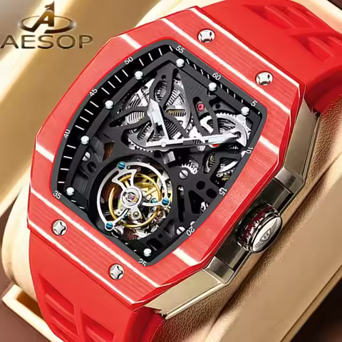 AESOP Original Men Fashion Tourbillon Skeleton Automatic Wristwatch Sapphire Crystal Male Tonneau Ca