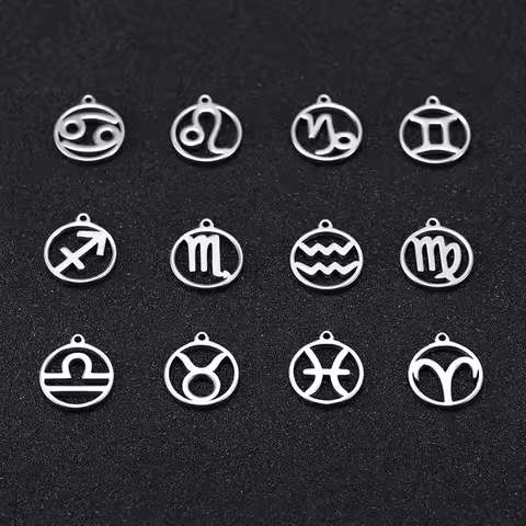 Teamer 12pcs Zodiac Floating Charms Stainless Steel Gemini Aries Libra Taurus Twelve Constellation P