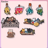 Cute Cartoon Animals Magic Kitten Enamel Pin Magic Potion Magic Book Enamel Brooch FLRENDS Backpack 