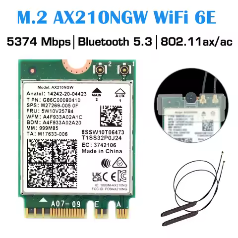 Wifi 6e AX210 WiFi card 802.11ax 5400Mbps M.2 NGFF Wireless Bluetooth 5.3 Wifi network card 2.4G/5Gh