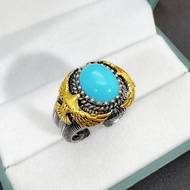 Turquoise Double Eagle Open Ring Niche Fashion Ring Silver Ring