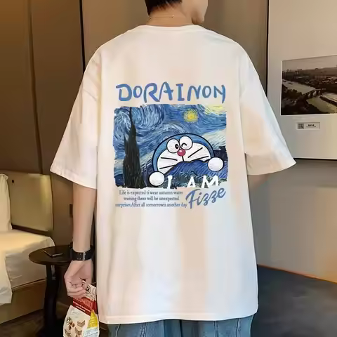 Doraemon Cartoon Short Sleeve T-shirt Trendy Brand Couple Costume Summer Casual T-shirt Tops Birthda