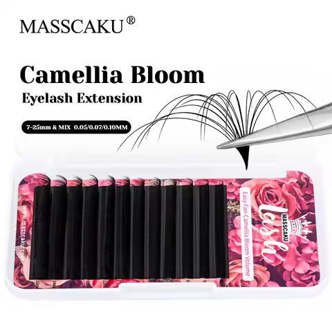 MASSCAKU 0.05/0.07/0.10mm Thickness Easy Fanning Eyelash Matte Black 3D Effect Lightweight Auto Flow