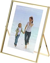 QWORK Gold Floating Picture Frame 8"x10" (Vertical Display), Fits 7x9, 6x8, 5x7 Photos – Double Glas