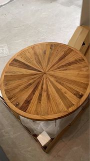 實木圓形茶几 小飯枱置物架 68*39 Round Wooden Coffee Table Ikea with Starburst Design
