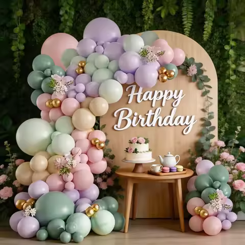 126-Piece Balloon Garland Arch Set, Including Ice Silk Haze Blue, Pink, Vintage Sand White, Maca Pur