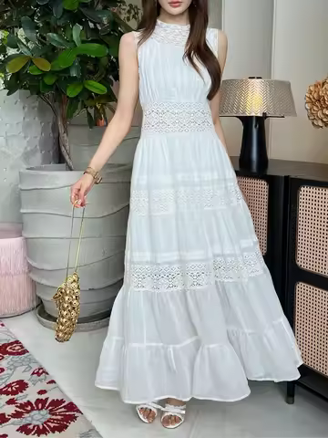 2026 summer fashion new women's high quality luxury white sleeveless dress for ladies dresses gdnz 7