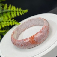 精品 橘粉珊瑚玉手鐲 61MM 冰潤高瓷玉化 檸檬片鳳尾紋 護佑仁愛