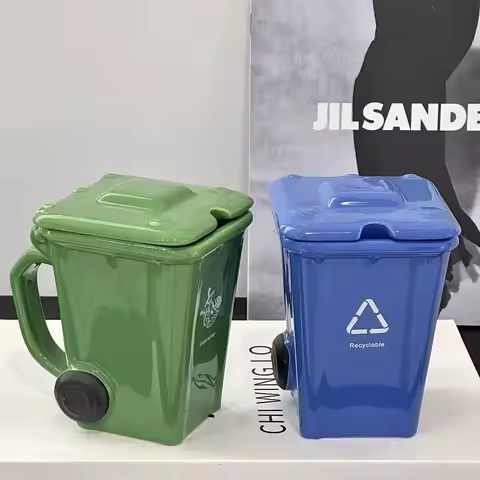 Creativity Mug Funny Trash Can Cup 400ml Coffee Mug Global Collection Ceramic Milk Cup with Lid And 
