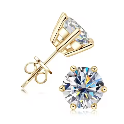 Real 0.5-2ct Moissanite Diamond Stud Earring S925 Yellow Gold Plated Wedding Earring for Women Luxur